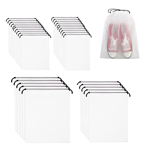 30 Pièces Sac Cordon Voyage, Sac Portable Organiseurs, Sac de Rangement Plastique Givré Transparent, Sac de Rangement Anti-Poussière Imperméable pour Voyage Camping du Quotidien, 4 Tailles Cover