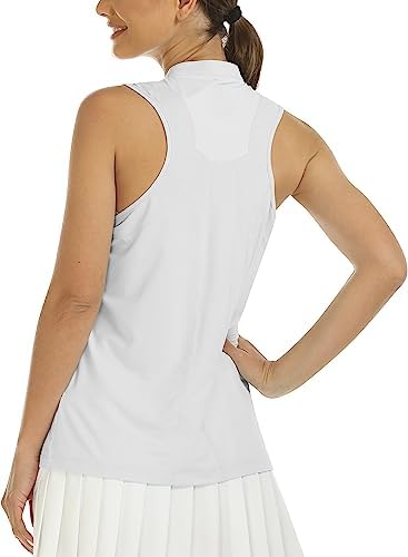 MoFiz Sleeveless Tennis Shirt for Women Quick Dry Lightweight Golf Tops UPF 50+ Zip Up Athletic Polo Shirt Collared Racerback Workout Tank Tops White XL