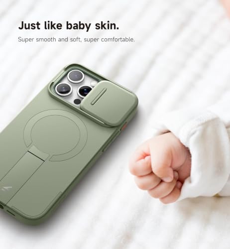 Image of SURITCH for iPhone 15 Pro Max Case with Magnetic Camera Slide Cover and Adjustable Kickstand, Compatible with MagSafe, Shockproof Bumper Case Slim Protective Cover 6.7 Inch, Green