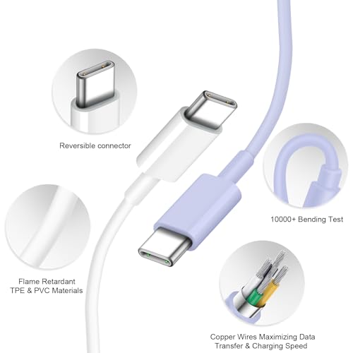 Image of iPhone 17 16 15 Charger Fast Charging 30W USB C Chargers Block Type C Charger 2 Pack 6FT Cord for iPhone 17 /17 Plus /17 Pro Max /Air /16 /16 Plus /16 Pro Max /15 Pro Max /iPad Pro /Samsung(Purple)