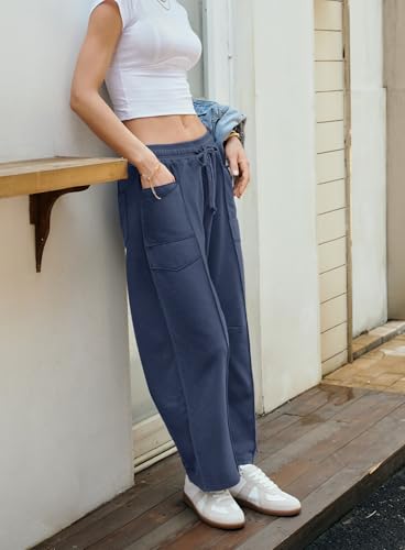 Yanekop Womens Baggy Wide Leg Pants Casual Fall Trousers Palazzo Pants Drawstring Waist Barrel Sweatpants with Pockets4