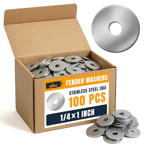 ALBO 100 Pcs 1/4" x 1" 304 Stainless Steel Fender Flat Washers