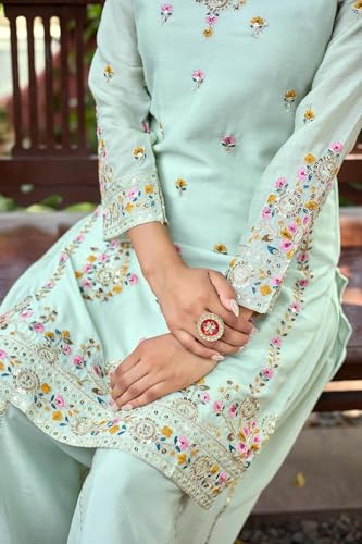Image of Anveri Textiles Premium Silk Embroidered Kurti with Sharara & Dupatta | Elegant Ethnic Wear for Women | Festive & Party Outfit
