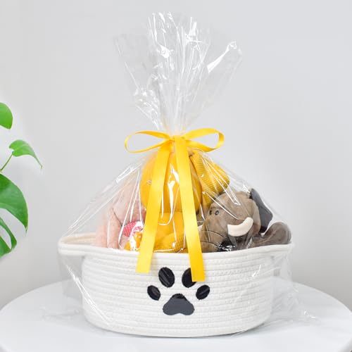 Image of Small Woven Basket with Gift Bag, Cute Dog Paw Baskets for Gifts Empty, Decorative Rope Woven Nursery Storage Dog Toy Basket for Easter, Baby Shower, 12 inch x 8 inch x 5 inch