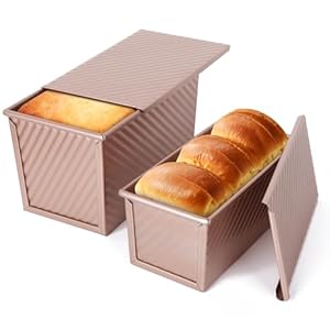VINATO Set di 2 Stampo Pane in Cassetta, 21X11,5X11cm + 19X9,5X8cm Stampo Pane con Coperchio Acciaio al Carbonio