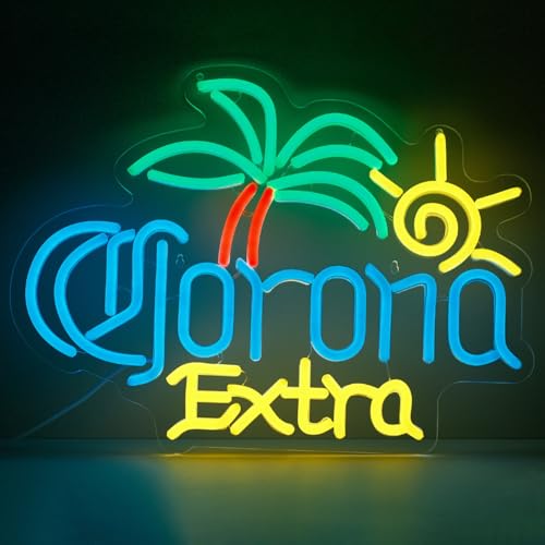 Image of Coro EX Palm Tree Beer Neon Sign for Man Cave, Neon Light Up Sign for Bar Pub Store Party Club Bistro, Light Up Bar Neon Signs for Wall Decor