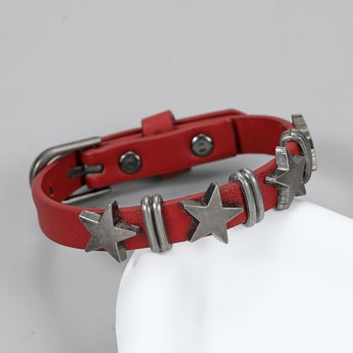 Pulsera de cuero punk con hebilla de estrella para hombre y mujer miniatura 5