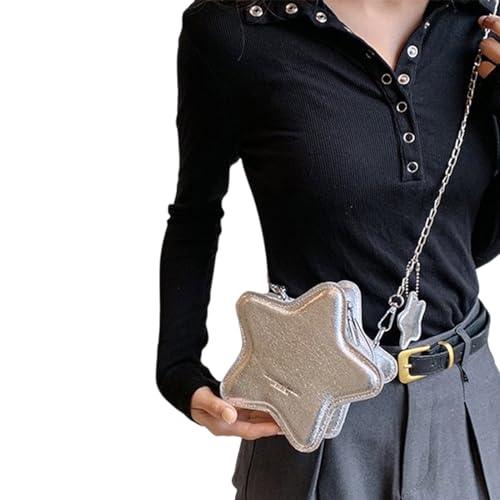 Tote Bag for Women, Womens Sparkly Metallic PU Leather Star Shape Crossbody Bag with Chain Aesthetic Small Bags4