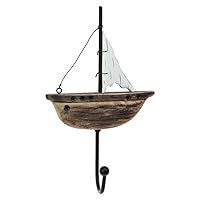Fyne-Finds Nautical Wooden Sailing Metal Yacht Wall Mount Coat Hook Decorative Boat Shaped