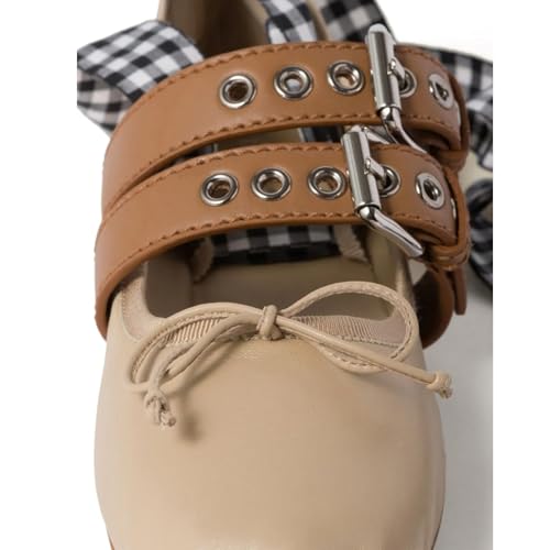 Lace up Ballet Flats Shoes for Women Slip on Round Toe Bow Ballerina Shoes with Adjustable Buckles Dress Cute Flats Shoes4