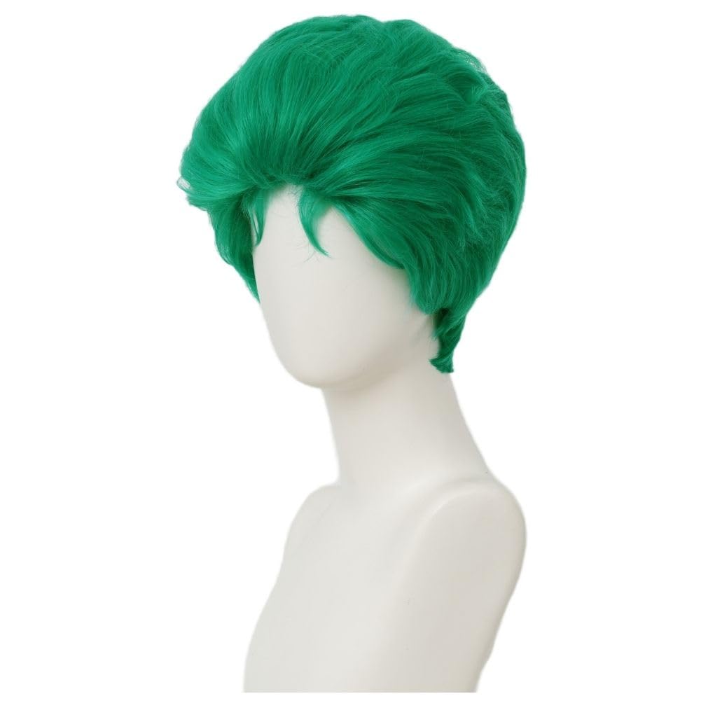 Siudus Green Short Anime Wigs for Men Layered Straight Synthetic Fibre Male Hair Wig for Cosplay Costume Halloween Use - Image 4