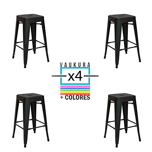 Vaukura Taburete Medio Oliix Mate (Pack 4) - Taburete Estilo Industrial (Negro)