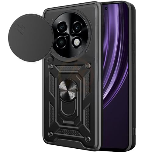 Image of Armor Bumper Back Cover Case for Realme 13 Plus / P1 Speed 5G Rotating Camera Cover, Ring Holder & Kickstand | Heavy Duty & 360 Degree Protection Back Cover (Black)