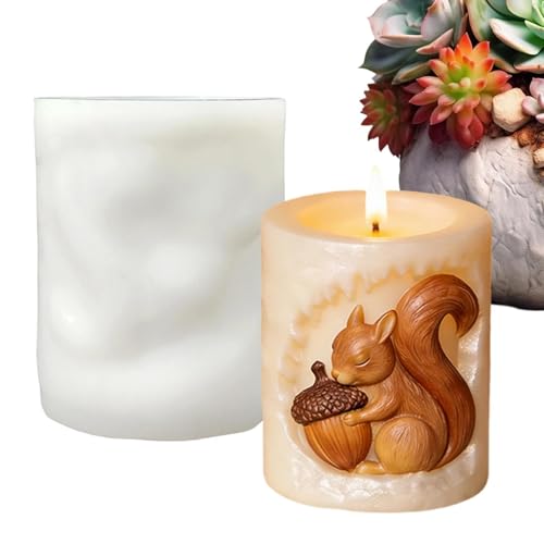 Moule à Bougie Écureuil Tenant un Gland | Silicone 3D Réutilisable pour Bougie Colonne,Moule à Savon Animal,pour fêtes, anniversaire, bureau, maison, salon, chambre,
