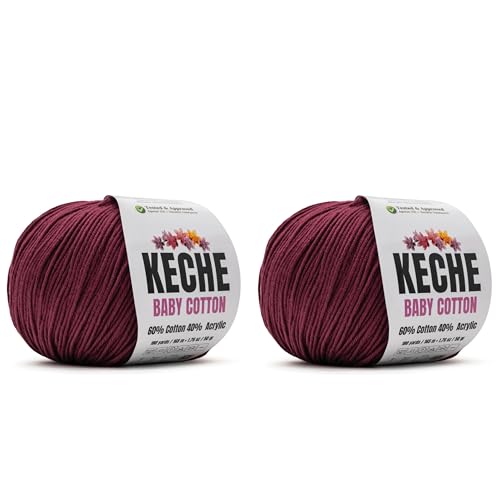 Image of Keche Baby Cotton, 60% Cotton 40% Acrylic Yarn, Soft Cotton Yarn for Crochet and Knitting, Amigurumi Yarn 4 Skeins /Balls [1.76 Oz (50g) / 180 Yrds (165m)] x 2 Claret RED