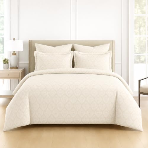 Image of DECOR2ADMIRE 400 TC Cotton Bedsheet with 2 Pillow Covers, Premium Damask Self Design Bed Sheet for Double Bed (Cream, Double King)