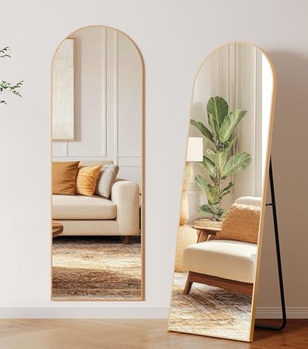 SKY-TOUCH Arched Full Length Mirror 151x42cm Floor Mirrors Free-Standing Leaning Large Bedroom Dressing Mirror Wall-Mounted Mirror for Living Room Bedroom Gold