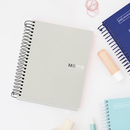 Image of Miquelrius - The Original A6 Notebook, 6 Coloured Stripes, Opaque Polypropylene Cover, Size 105 x 148 mm, No Drilling, 150 Sheets of 70 g /m, 5 mm Square, Grey