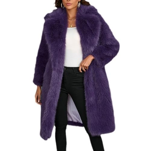 FOBIONED Womens Faux Fur Soft Coat Winter Warm Topcoat Furry Cardigan Jackets Open Front Overcoat Outerwear with Pockets