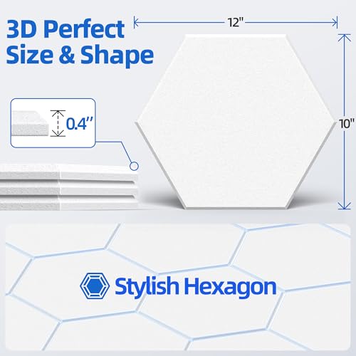 Image of 20 Pack Acoustic Panels with Self Adhesive, 12 inch X 12 inch X 0.4 inch High Density Sound Proof Foam Panels for Walls, Soundproof Wall Panels, Hexagon Sound Absorbing Panels for Home Studio Office Decor - White