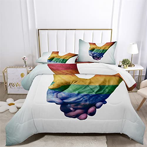 XIICOO Gay Bisexual Pride Rainbow Flag Love Wins Bedding Set Rainbow Comforter Set 1 Comforter+2 Pillowshams(3Pcs) or Sheet (4Pcs) (C,TWIN-3PCS)