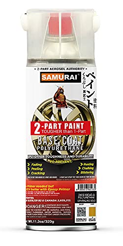 SAMURAI 2-Part Polyurethane Spray Paint Base Coat for High Performance Wheel - 11.3 Ounce UV Resistant and Rust Resistant Polyurethane Spray (METALLIC BLACK, Pack of 1 Can)