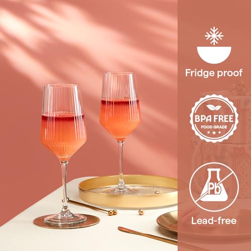 Image of Borosil 400ml x 2pc Diamond Wine Glass Set | Wine Glasses for Red & White Wine, Cocktails & Mocktails | Elegant Glassware for Home, Parties & Gifting