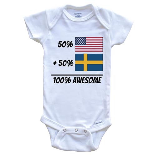 50% American Plus 50% Swedish Equals 100% Awesome Cute Sweden Flag One Piece Baby Bodysuit