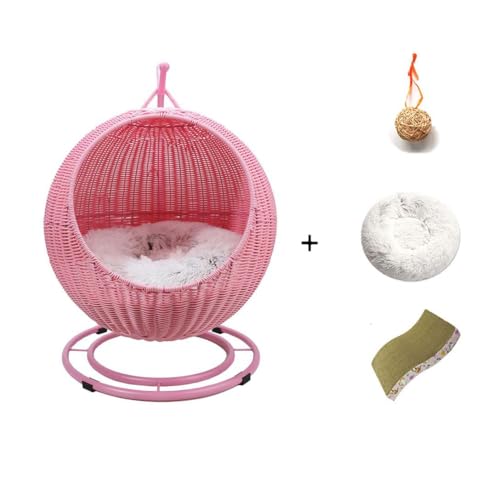 ペットベッド 夏 猫ベッド 冷感 猫ハウス 籐製 キャットタワー 大型 キャットハウス ドーム型 ペット用品 猫ちぐら ペットハウス ラタン 屋外 屋内 洗える 耐久性 通気性 夏向け 中大型猫向け おしゃれ