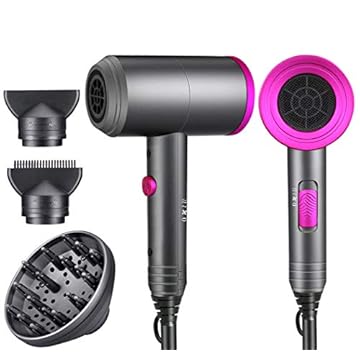 Secador de cabelo iônico, secador de cabelo profissional, ar quente/frio, motor CA potente de 1800 W, secador de cabelo de íons negativos, secagem rápida, 2 velocidades/3 aquecimento, com 2 bocais e 1