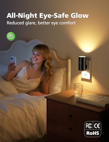 JOFIOS Night Lights Plug Into Wall,Dimmable LED Nightlight with Dusk to Dawn Light Sensor,0-100LM Adjustable Brightness,3 Color Temperatures,Night Light for Hallway Bathroom Stair Bedroom,Black,2 Pack — view 5