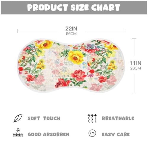 J JOYSAY Rose Peony Blossom Beige Baby Burp Cloths for Boys Girls Large 22''x11'' Cotton 4 Layer Newborn Towel for Drool one sizex42