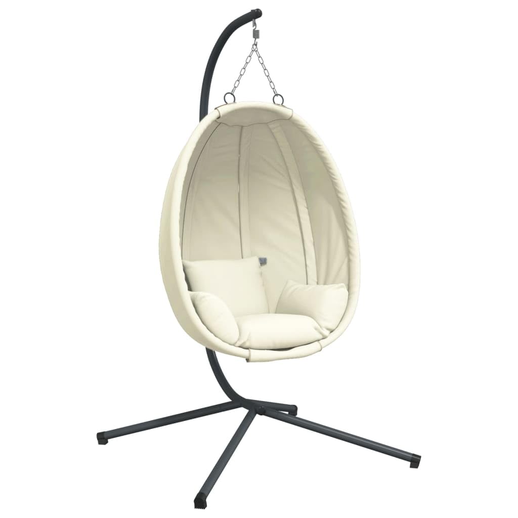 Silla colgante con diseño de huevo con soporte, tela beige y acero, silla colgante para salón, balcón, columpio exterior o interior, sillón para adultos