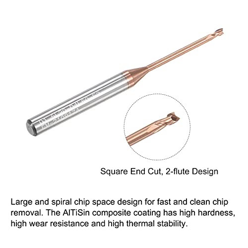 Image of uxcell Square Nose End Mill, 1.5mm Solid Carbide AlTiSin Coated Long Reach CNC Router Bits 2 Flutes Milling Cutter with Extended Neck, 20mm Cutting Length 4mm Shank