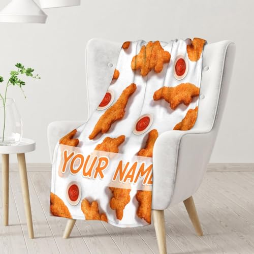 Mercuryelf Custom Dinosaur Chicken Nugget Blanket - Soft, Fuzzy & Warm - 50x60 Inches Flannel Throw Blankets for Living Room, Sofa - White Novelty Throws Gift for Teens