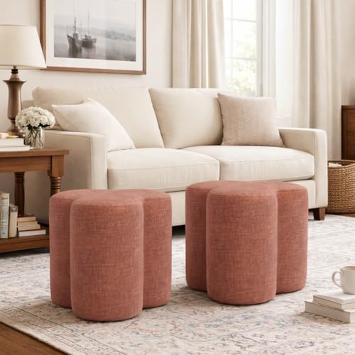 Image of HomePop 18 inch Clover Ottoman - Pink Chenille