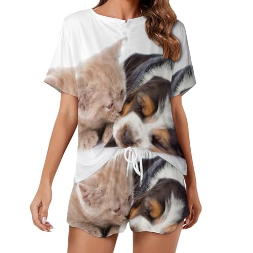 Pyjama chien et chaton femme vêtements de nuit légers pour vos soirées cocooning
