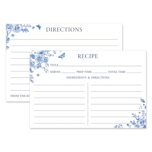 JarThenaAMCS 50Pcs Blue Floral Recipe Cards Chinoiserie...