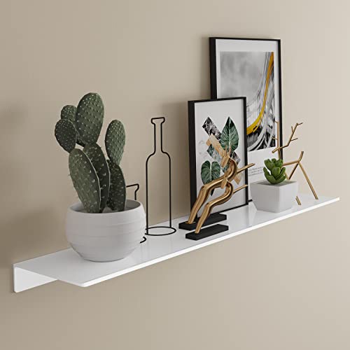 Veefos 19.7 Inch White Floating Shelf, Bathroom Shelf Organizer Wall Mounted, Metal Wall Shelf Makeup Organizer Storage Shelf Display Picture Ledge Wall Decor For Living Room Kitchen #TOP5