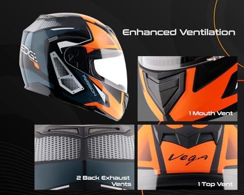 Image of Vega Edge DX Passion Full Face Riding Helmet with Lightweight Shell, Comfortable Liner, Shock Absorbing Interior, Ventilated Fit, Aerodynamic Build, and Modern Black Orange Styling Black Orange-M