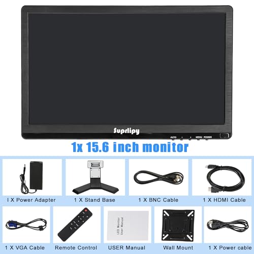 Image of 15.6 inch FHD Small IPS Monitor LCD Display Screen 1920x1080 60Hz 16:9 with BNC VGA AV Input Built-in Lounspeakers for CCTV Security Camera DVR PC RasPi