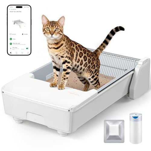 Meowant Automatic Litter Box Self Cleaning Cat Litter Box with App Control Open Top Cat Box for Multi Cats Dual Rake Works with Clumping Litter Anti Pinch Safety Feature Odor Control