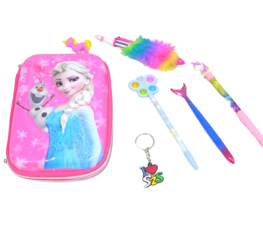 LIMITLESS PRODUCTS Princess Pen & Pencil Pouch Holder/Unicorn 6-in1 Ball Pen/Unicorn Glitter Ball Pen/Mermaid Pen/Unicorn Pop iT Pen/Unicorn Eraser/SIS Key Chain(Pack of 7)