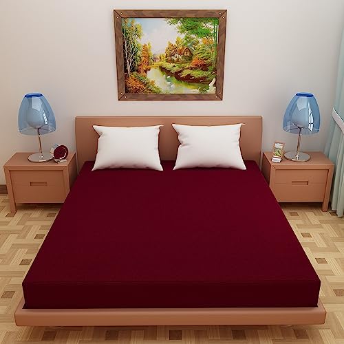 Image of Glassiano Cotton Feel Terry Ultra Soft Waterproof Mattress Protector | Breathable - Hypoallergenic Mattresses Cover with Elastic Strap for King Bed (72x78 inch|6x6.5 feet, Maroon - Pack of 1)