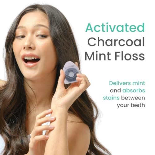 Image of Fang Activated Charcoal Mint Floss | Effective Plaque Removal | Black Textured Woven Thread, Not plastic | Designed with American Dentists | Non toxic, vegan and child friendly (150-ft) (Mint, Pack of 4)