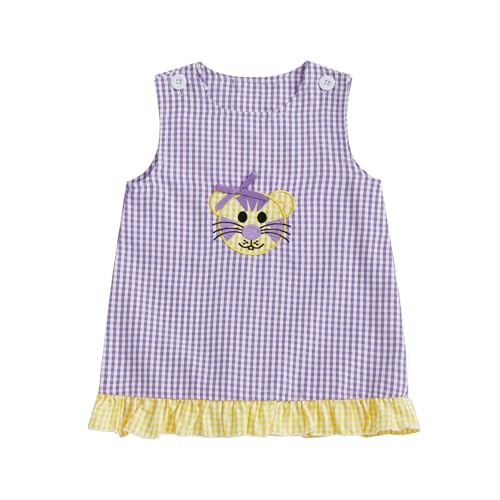 Little Toddler Baby Girl Tank Dress Tiger Football Sleeveless Ruffle Plaid Clothes Summer