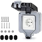 Außensteckdose IP66 Wetterfeste Außenwandsteckdose Aufputzsteckdose Schutzkontakt Außensteckdose Außensteckdose für den Außenbereich mit Klappdeckel (1-Fach)