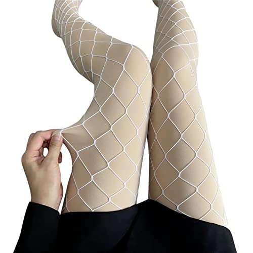 DZYQAWH 2 Stück/Set Netzstrümpfe für Damen, Netzstrumpfhose, hohe Oberschenkel, elastisch, hohe Taille, Fleece, verdickt, nacktes Bein, Weiß