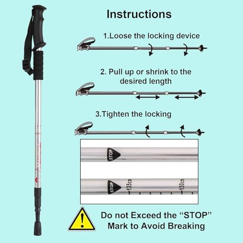 Image of Hiking Trekking Poles, Collapsible,Lightweight, Anti Shock, Hiking or Walking Sticks,Adjustable Hiking Pole for Men and Women (1pcs Silver)