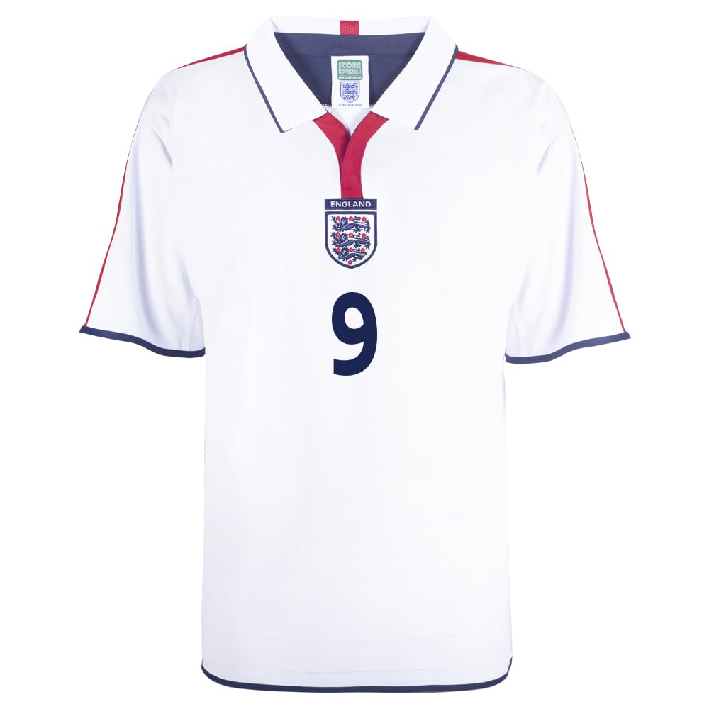 Score Draw England 2004 No 9 Rooney Retro Football Shirt White/Red XX-Large Polyester